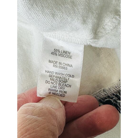 Cynthia Rowley Top Women's 2X Linen Cotton White Black Boho Fringe - Picture 10 of 12